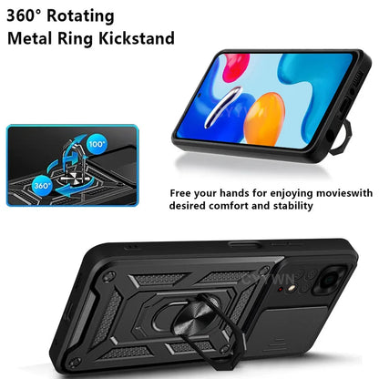Slide Camera Lens Protector Armor Case For Redmi Note 13 12 11 10 Pro Plus 10s 11s 12s 13C 12C Military Grade Bumpers Ring Cover