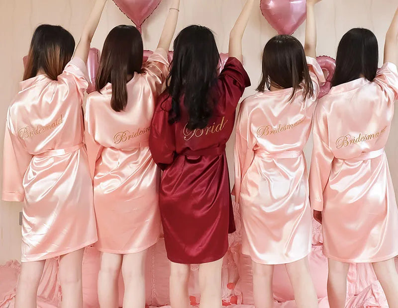 Bride Bridesmaid Wedding Robe Embroidery Kimono Bathrobe Gown Nightgown Casual Satin Short Women Sexy Nightwear Sleepwear