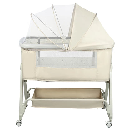 4-in-1 Baby Co-Sleeping Crib, Adjustable to 6 Positions, with Mattress, 15° Incline, Wheels with Brakes, Baby Crib 0-24 Months