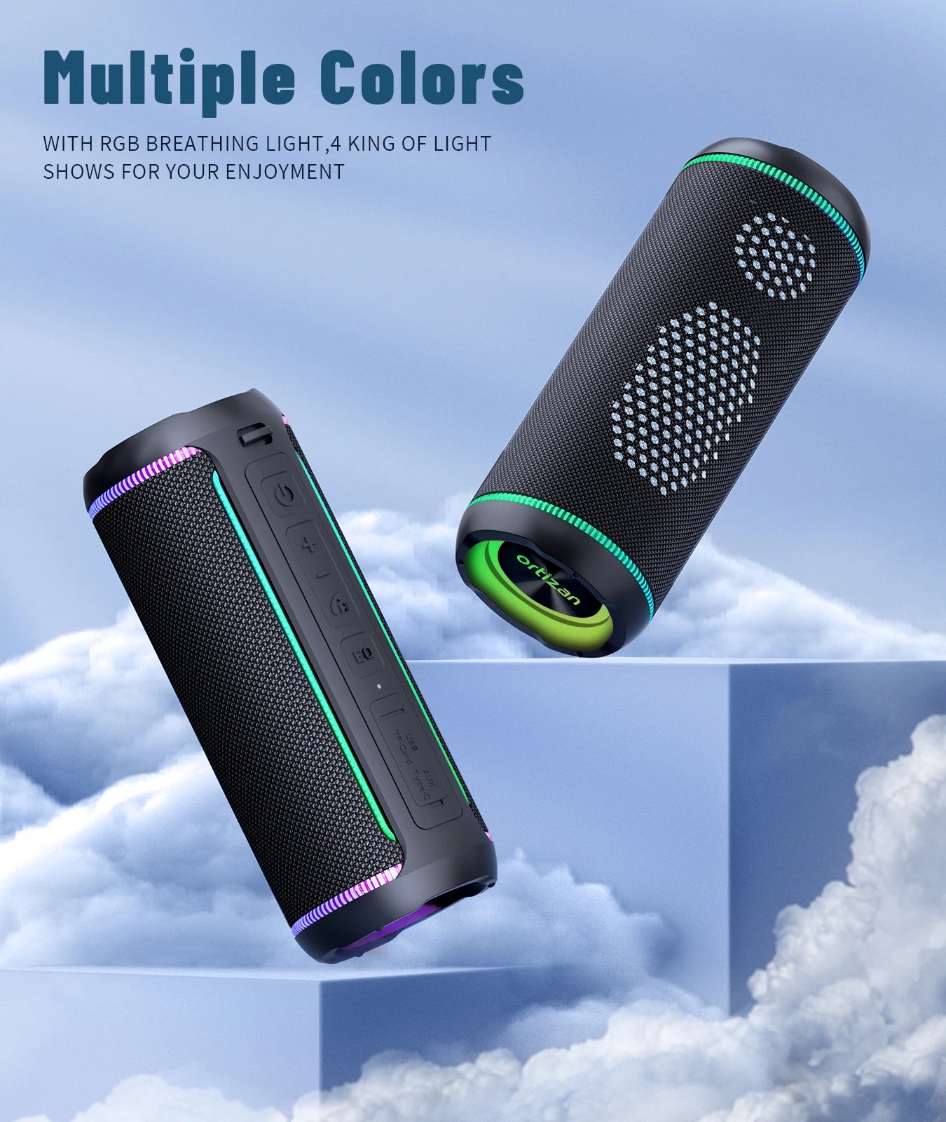 Ortizan Wireless Portable Bluetooth Speaker X30 with 40W Stereo Sound, Rich Bass, IPX7 Waterproof, 30H Playtime, TWS, LED Lights