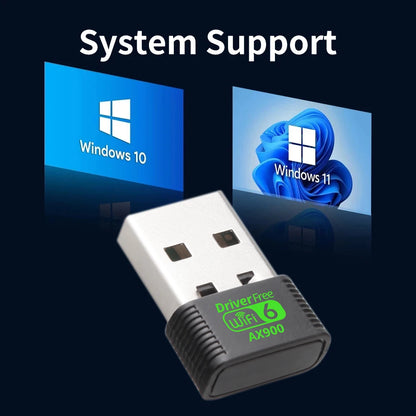 AX900 USB WiFi 6 Adapter Dongle Dual Band 2.4G/5GHz USB WiFi Network Wireless Receiver Driver Free Windows 10/11