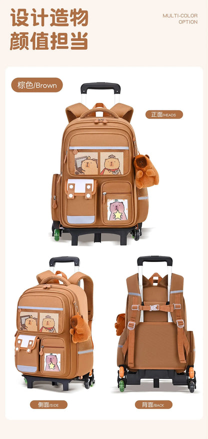 Capybara Rolling School Backpack Children School Bag with Wheels Girls Boys Trolley Schoolbag Rolling Wheeled Backpacks