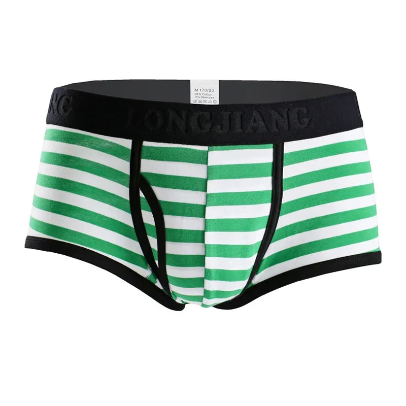 Cotton Men Boxers Men Soft Penis U-Pouch Underwear Underpants Shorts Breathable Striped Hot Male Underwear