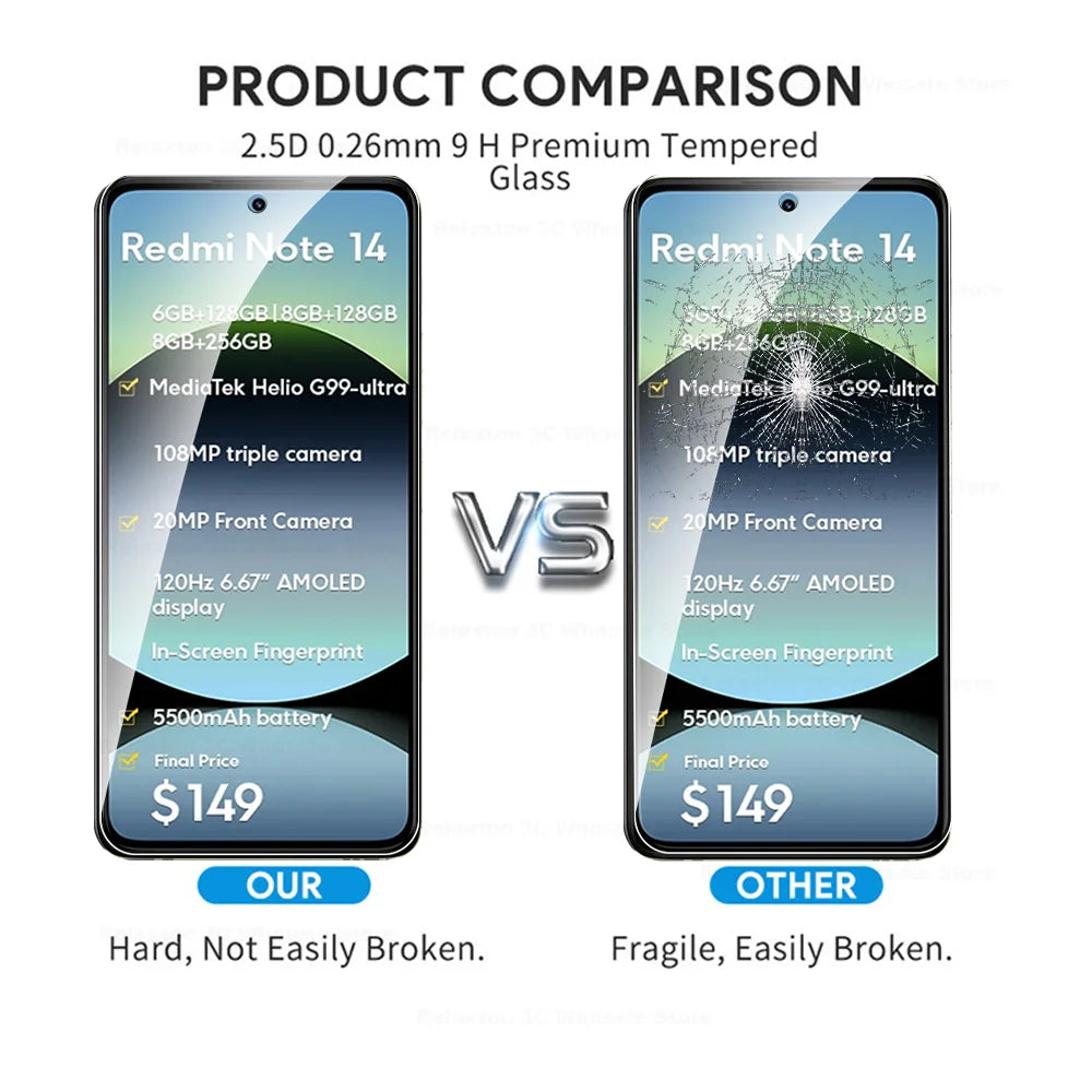 4-1Pcs 9H Premium Protective Glass For Xiaomi Redmi Note 14 4G 5G Global Screen Protector Redmy Note14 Note 14 RedmiNote14 Films
