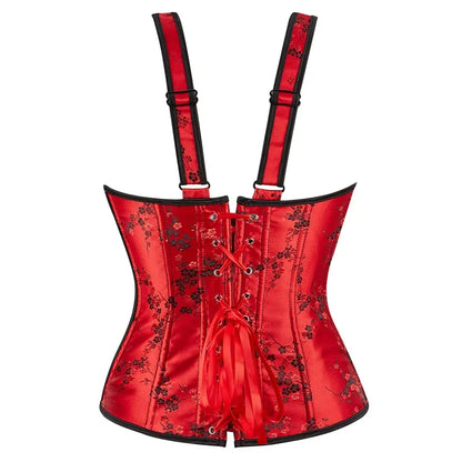 Corset Top Bustier Strap Embroidery Flower Plus Size Overbust Corselet Burlesque Sexy Lingerie Women Red Black DropShipping