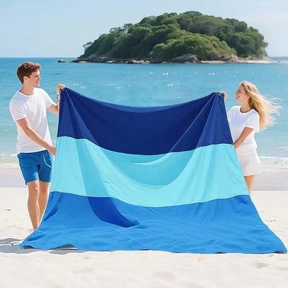 200x210cm Sandproof Waterproof Beach Mat, Foldable 3-Color Spliced Outdoor Picnic Blanket, Lightweight Pocket Camping Mat