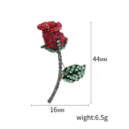 Valentine's Day Enamel Rose Brooches for Women Rhinestone Plant Flower Pins Banquet Party Backpack Gifts Jewelry Accessories