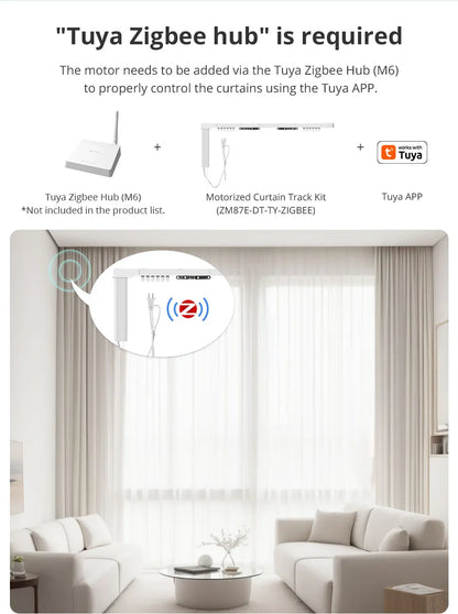 Zemismart Zigbee Curtain Track Work with Tuya Smart Life Alexa Echo Google Home Control SmartThings Electric Curtains