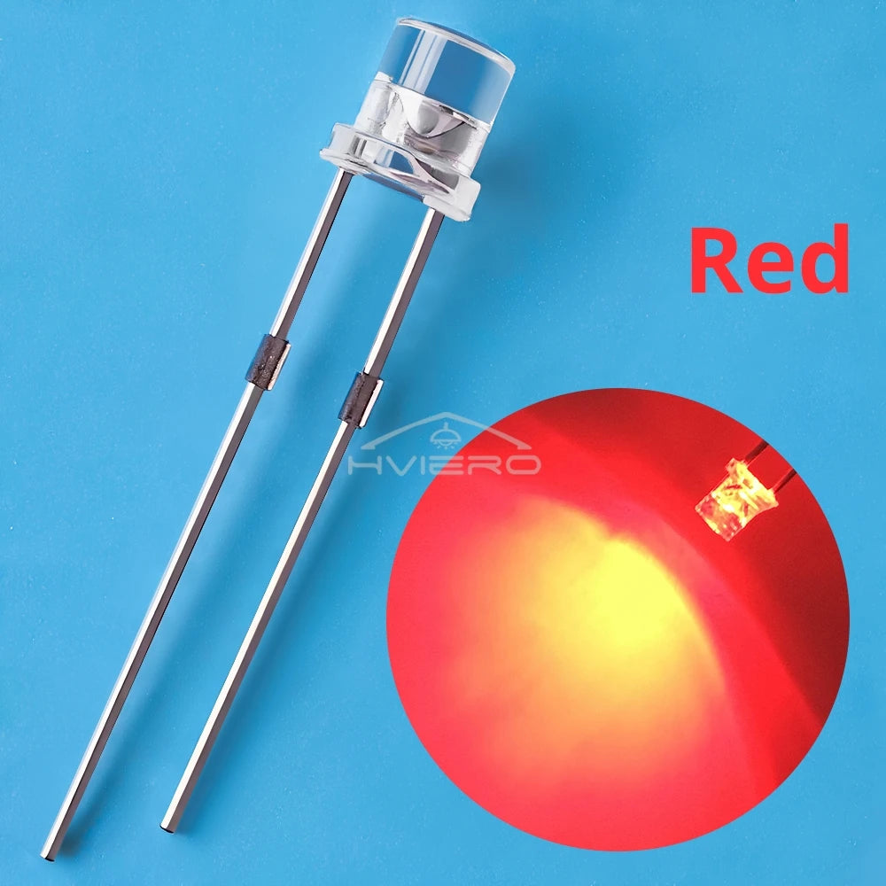100Pcs F3 3mm 2pins Flat White Red Yellow Blue Green Pink Diode Led Wide Angle Light Emitting Diodes Lamp Ultra Bright LED Bulbs
