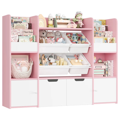 Getone Toy Storage Unit Children's Bookshelf Kid's Room Furniture Bookcase with 4 Boxing 2 boxing rolls 13 shelves 126x30x104cm