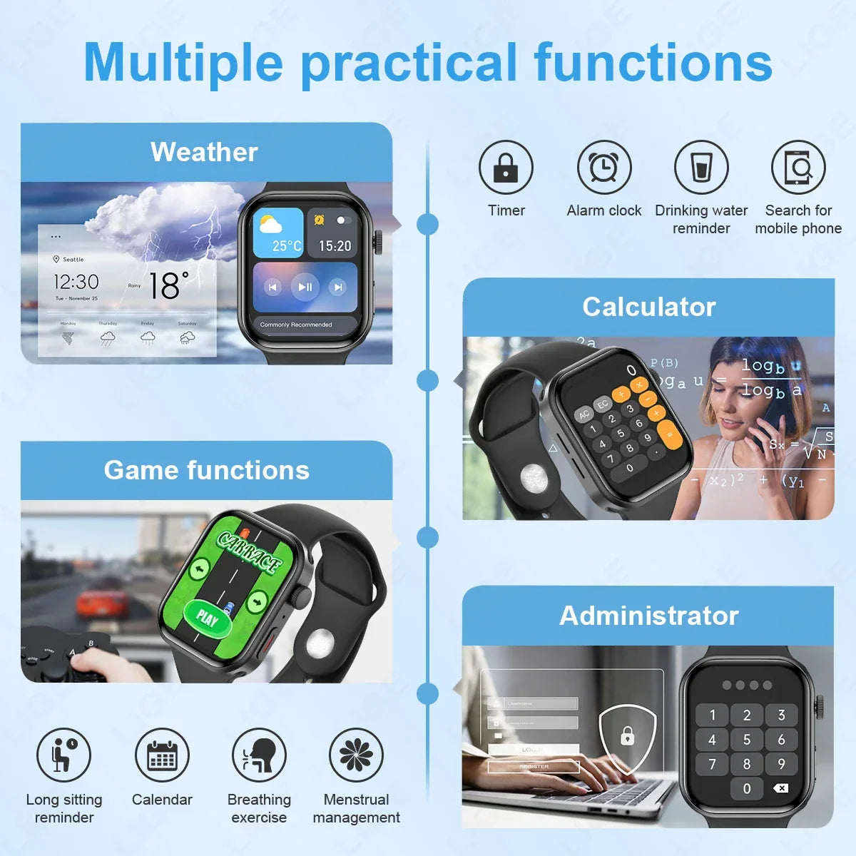 LIGE New Heart Rate Health Smartwatch Men Women 2.01" Bluetooth Call Music Smart Watches Ladies Sports Fitnesss Smart Watch Gift