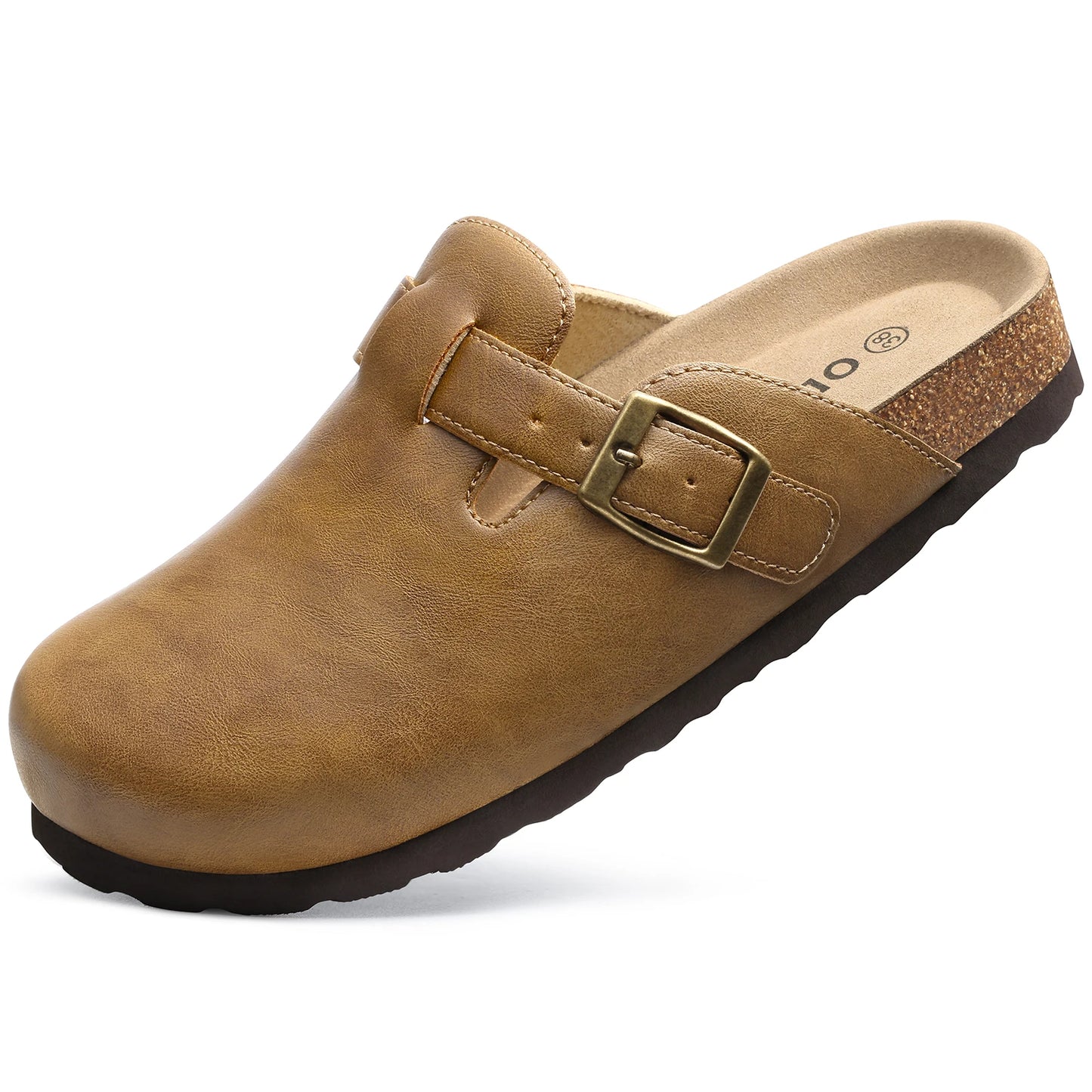 Kidmi New Men Sandals Vegan Leather Cork Insole Potato Shoes Unisex Adjustable Buckle Slip-On Clogs with Arch Support