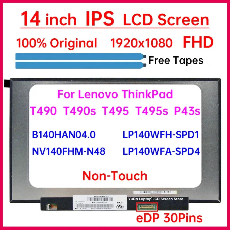 14" Laptop LCD Screen LP140WFH-SPD1 NV140FHM-N48 For Lenovo ThinkPad T490 T490s T495 T495s P43s Display Matrix Panel Non-Touch