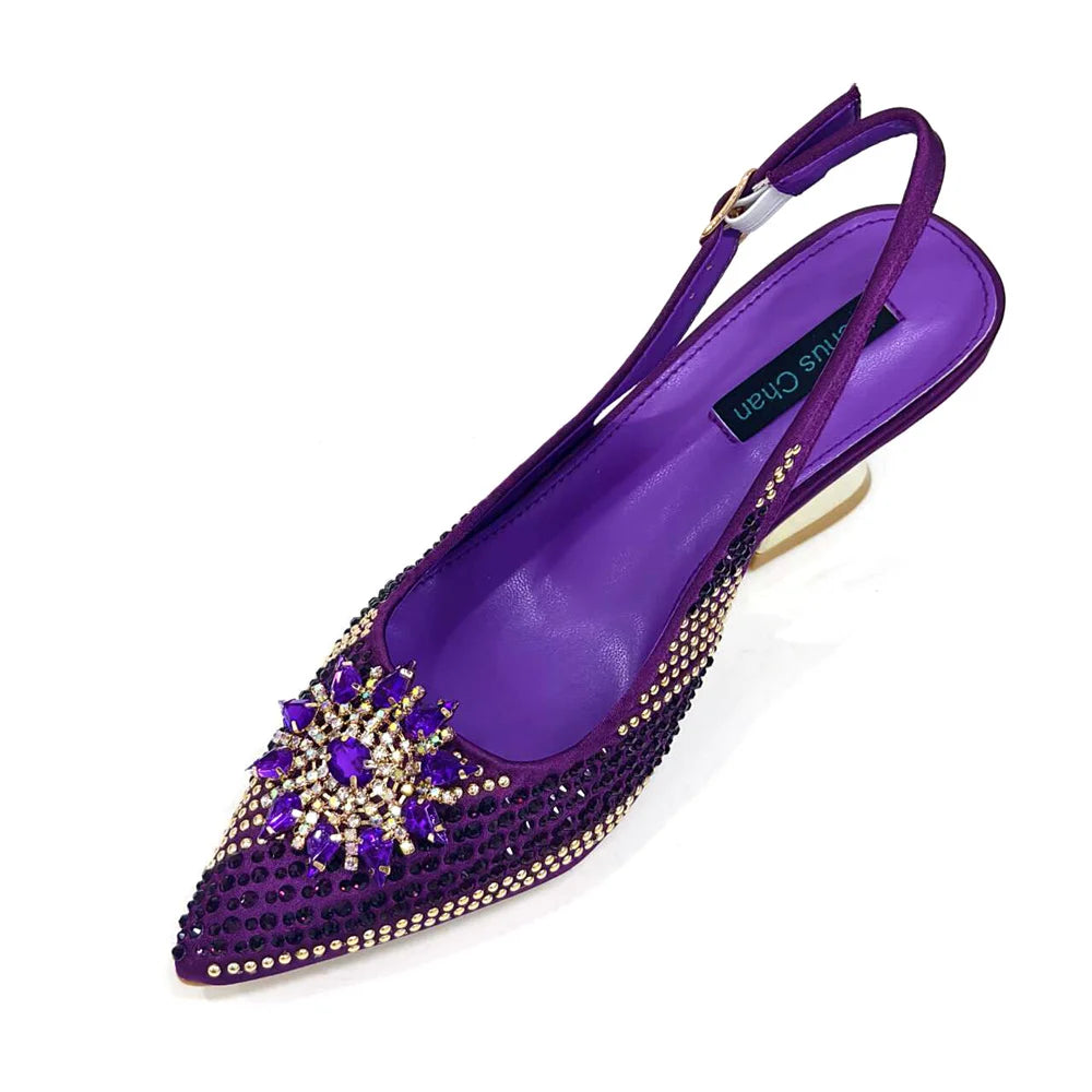 Venus Chan 2024 Summer New Design Specials Italian Women Shoes and Bag Set Fuchsia Color Comfortable High Heels With Rhinestone