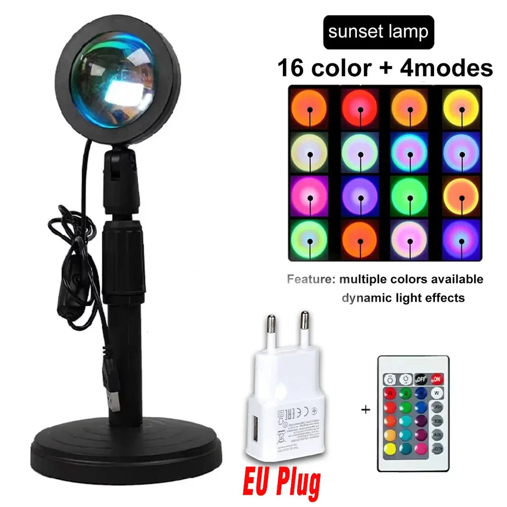 Sunset Lamp Projection Led Lights with Remote 16 Colors Night Light 360° Rotation Rainbow Lights 4 Modes Setting for Photograph