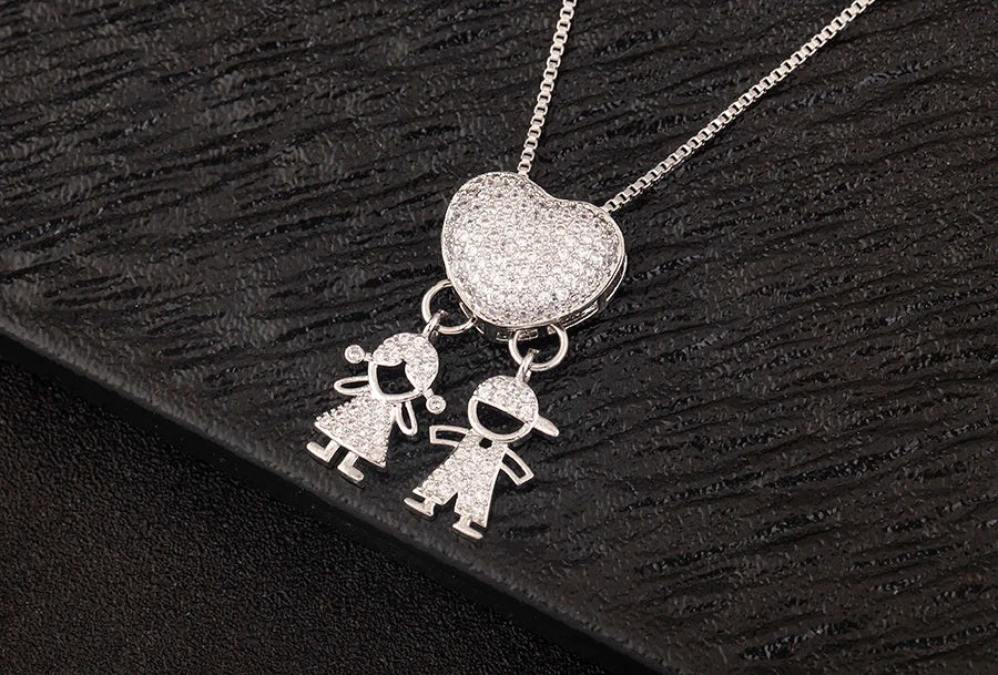 New Trendy Classic Design Shiny Crystal Zircon Charm Boy/Girl Pendant Necklaces For Women Mother's Day Chain Choker Jewelry Gift