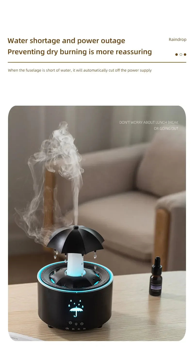 Cloud Rain Humidifier Raindrop Aroma Essential Oil Diffuserremote Control Night Light Desktop Fountain Water Drop Sound For Home