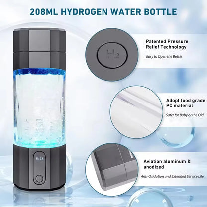 2026 New Upgrade 10000PPB Hydrogen Water Bottle Seven Colorful Light Hydrogen Water Generator with Pressure Relief Valve