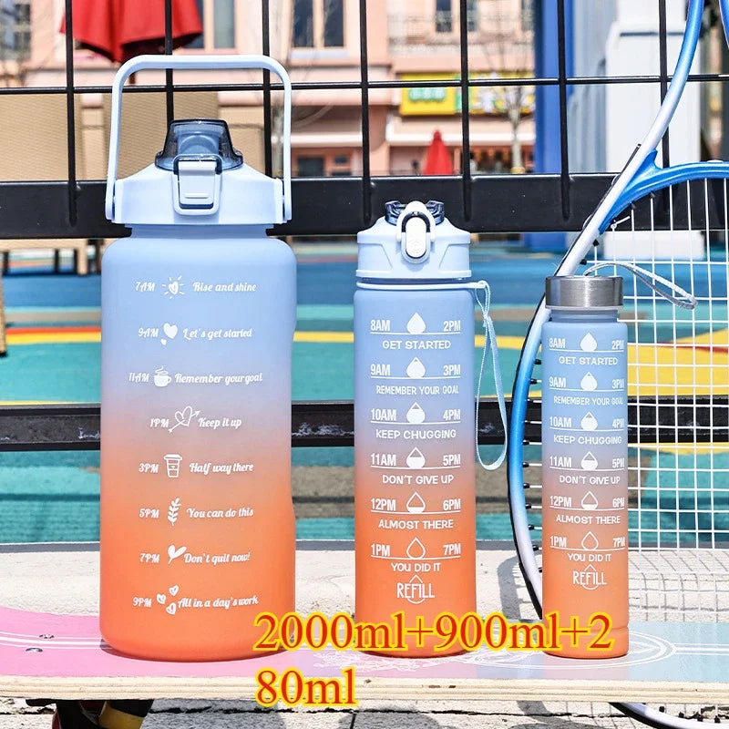 3PCS Sports Water Bottle with Time Marker Leak-proof Cup Motivational Portable Water Bottle for Outdoor Sport Fitness BPA Free