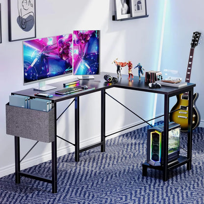 L-Shaped Gaming Desk with CPU Stand and Side Bag, Black, 50-Inch for Home Office or Dorm