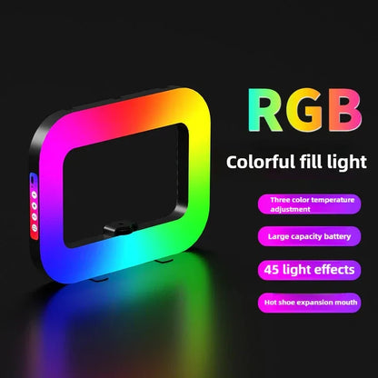 2500K-8500K RGB Three-color Dimming Ring Rabbit Cage Fill Light Selfie Live Broadcast Photography Light for Phone Action Camera