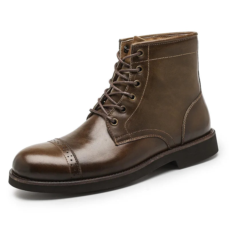 Men Boots 2025 American style Comfortable Fashion Leather Boots Lace up men's short boots motorcycle boots
