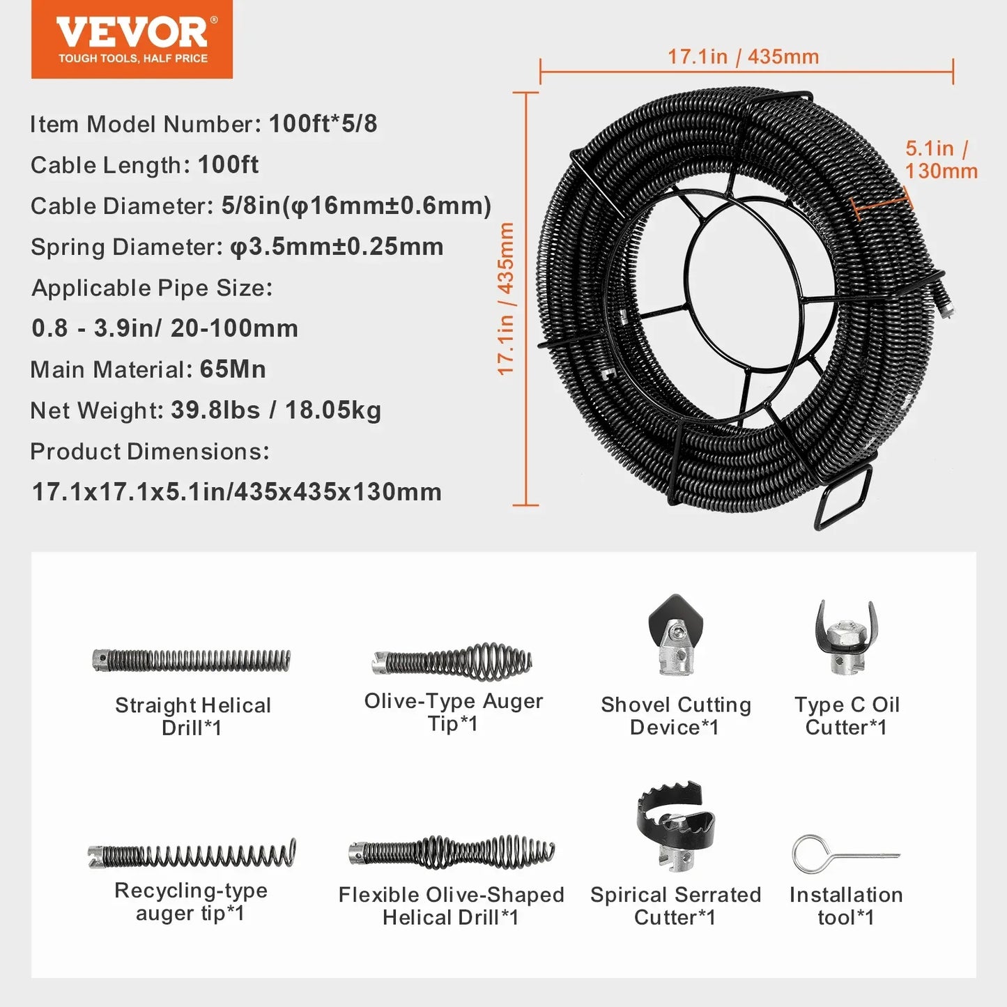 SucceBuy Drain Cleaning Cable Professional Sectional Drain Cleaner Cable Hollow Core Sewer Drain Auger Cable  Sink Floor Drain