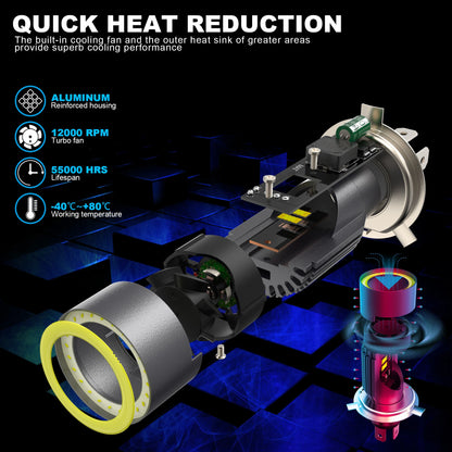 30W LED Headlight Bulb H4 Five Color Halo Ring HS1 P43T Auto Headlight EyeSuper 6000K Csp Plug&Play Motorcycle Bulb 1PC 12/24V