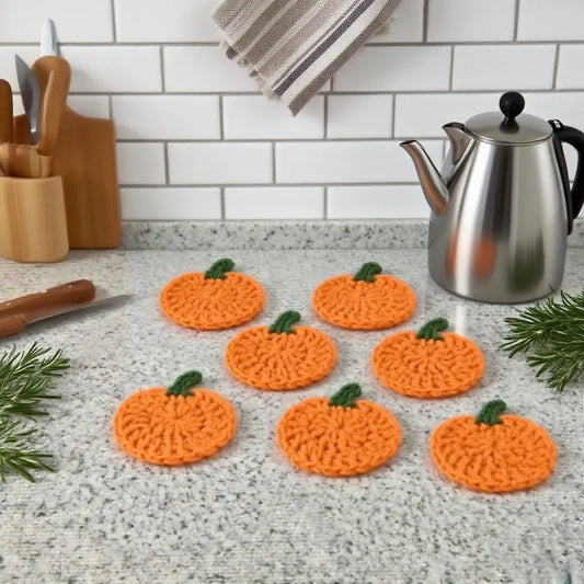Dessous de verre citrouille au crochet pour Halloween, faits main en laine, résistants à la chaleur, pour la cuisine et la salle à manger. Décoration idéale pour offrir.