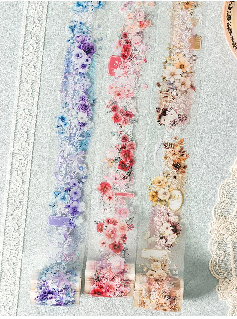 Mr. Paper 1 Roll Lace Flower PET Tape Home Decoration for Scrapbook Frame Phone Case Notebook Phone Case Collage Sticker Gifts