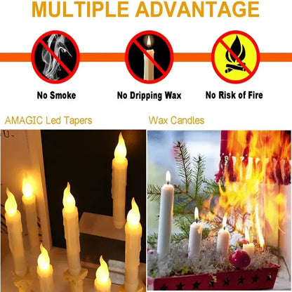 Floating LED Candles with Magic Wand Remote Control Flameless Remote Taper Electronic Candle Christmas Party Decor Candle Lights