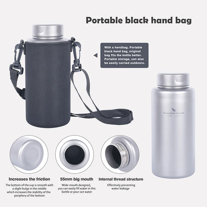 Boundless Voyage Sports Bottle 1000ml, Titanium Water Bottle Wide Mouth, Camping Hiking Cycling Drinkware, Tea Coffee Canteen