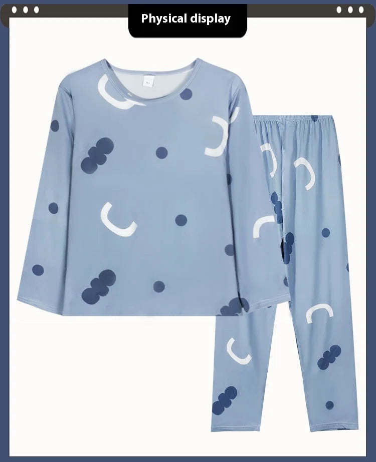 Long-Sleeved Pyjamas Women's Autumn and Winter Cotton Round Neck Fashion Soft Casual Breathable Cute Cartoon Loungewear Outside