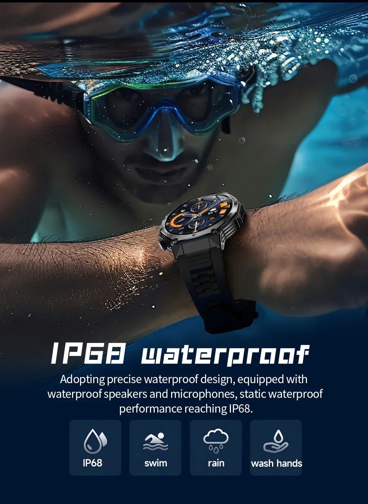 2026 800mAh Super Capacity Battery Adult Men Smart Watch 1.8-inch Large Screen Bluetooth Call IP68 Waterproof SmartWatch Sports