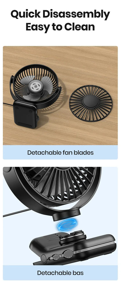 TOPK Mini Portable Clip on Fan,USB Desk Fan,3 Speeds Quiet Wind 720° Rotate Personal Electric Fan,Standing fans for Room Home