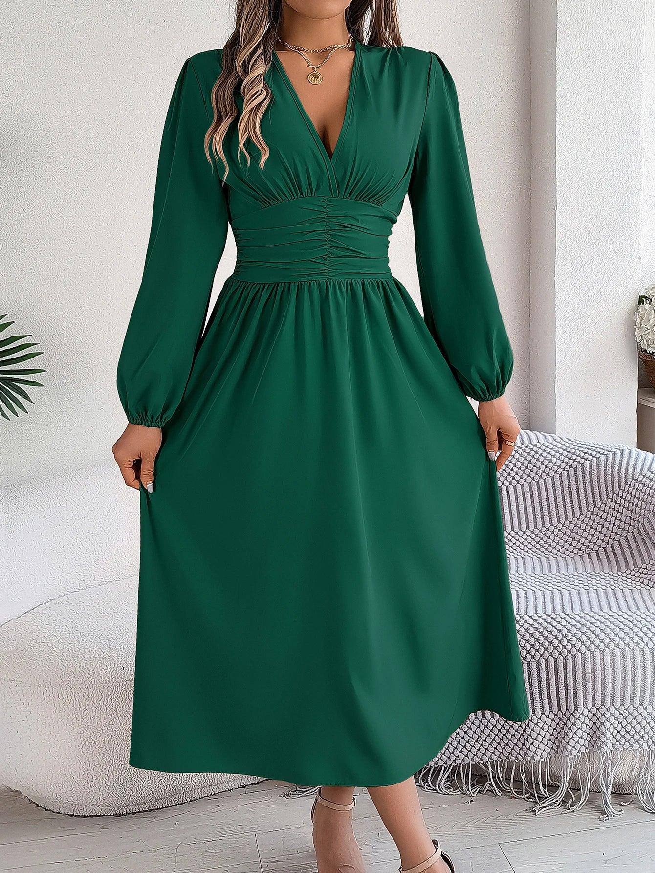 Spring Summer Vacation High Split V-Neck Long Sleeve Dresses for Women Bridesmaid Dress