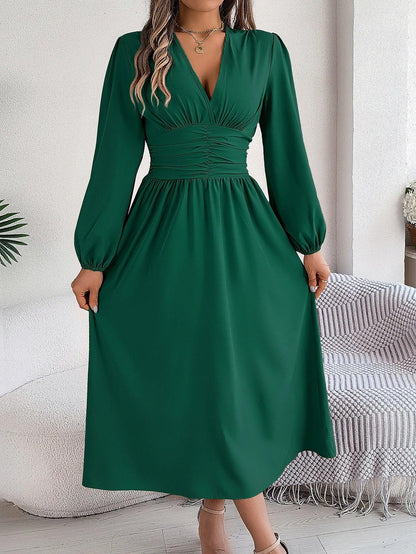 Spring Summer Vacation High Split V-Neck Long Sleeve Dresses for Women Bridesmaid Dress