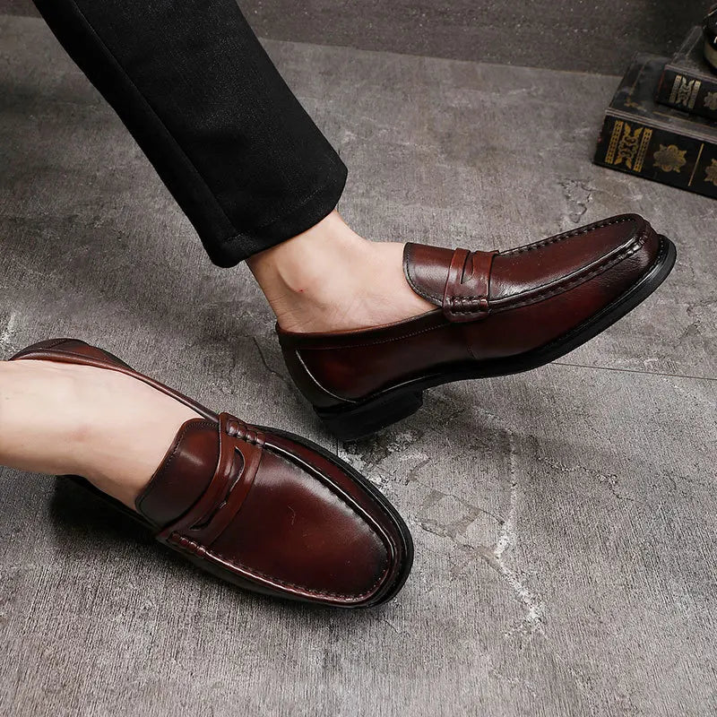 Vintage Top Layer Genuine Leather Slip on Loafers Breathable Moccasins Driving Design Casual Cowhide Shoes for Men