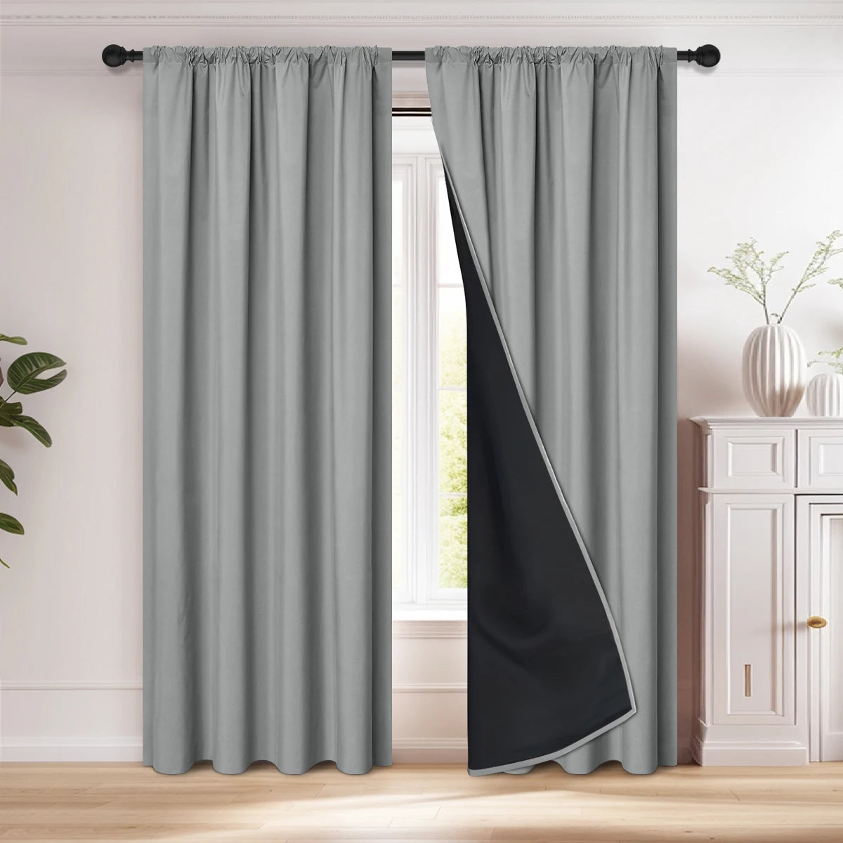 1pc 100% Blackout Curtain, Solid Color Curtains with Rod Pocket, Bedroom Living Room Curtains for Windows Curtain