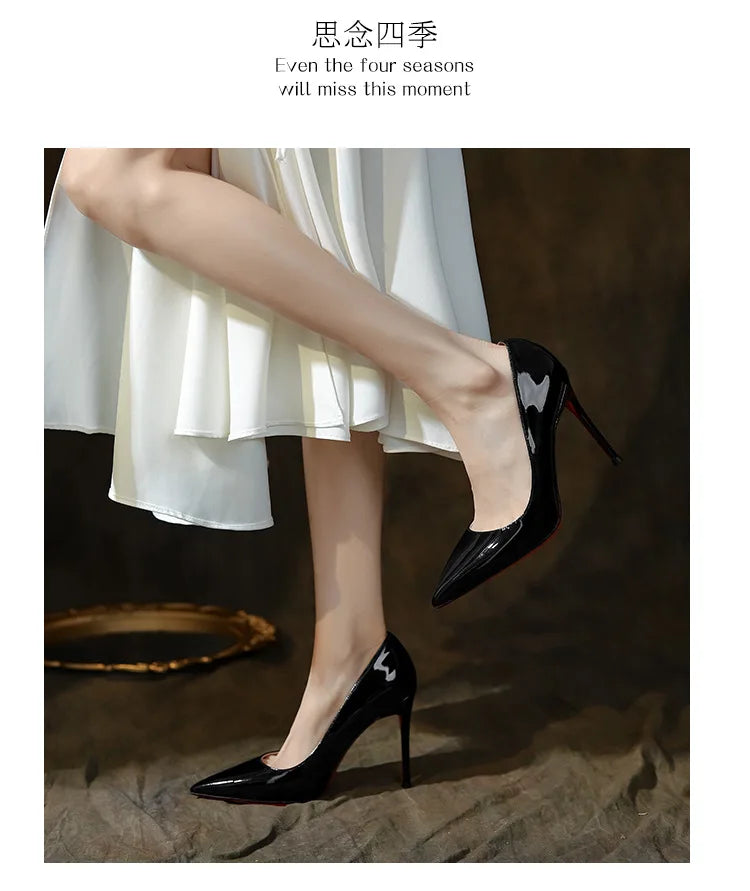 High Heels Women's Stiletto Patent Leather Internet Celebrity Pointed Large Size Small Size Professional Shoes