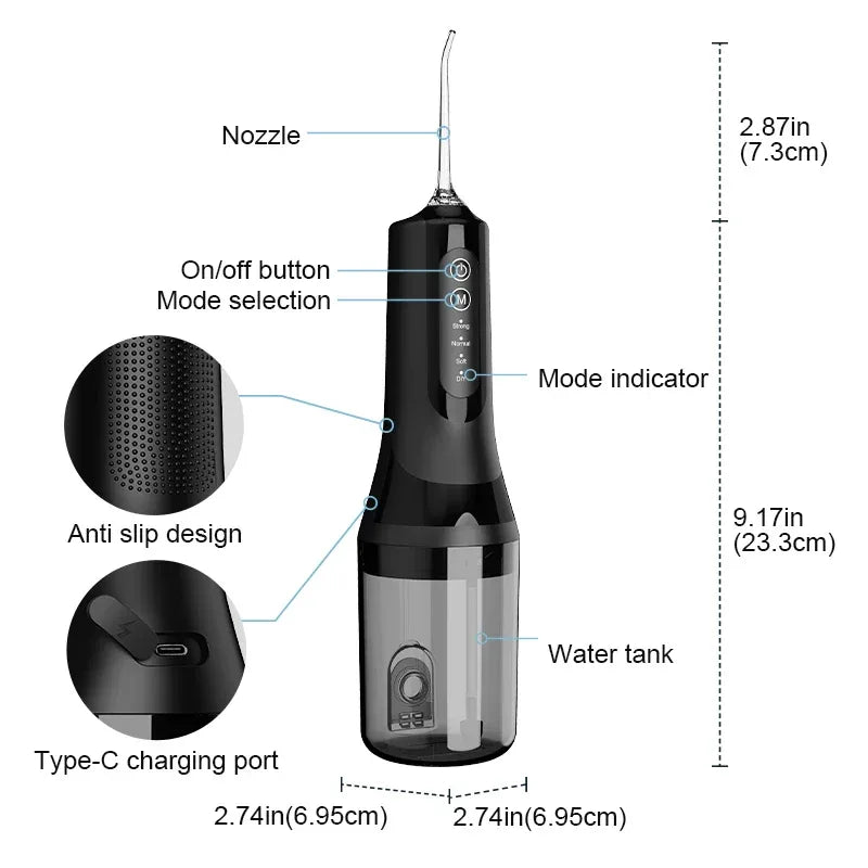 Professional wireless dental floss cleaner, 4 cleaning modes, portable rechargeable electric dental floss oral irrigator