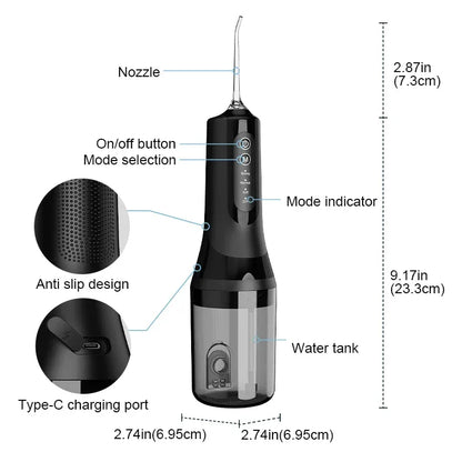 Professional wireless dental floss cleaner, 4 cleaning modes, portable rechargeable electric dental floss oral irrigator