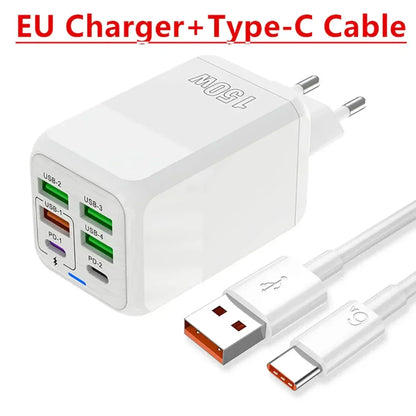 150W Multi Port USB Charger 6 Ports Fast Charge Phone Charger Wall Adapter For iPhone Samsung Xiaomi EU/US/UK Plug Quick Charger
