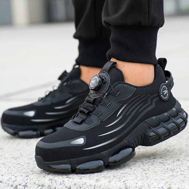 Breathable Men Boots Rotating Buttons Safety Shoes Men Puncture-Proof Work Boots Steel Toe Shoes Light Indestructible Shoes