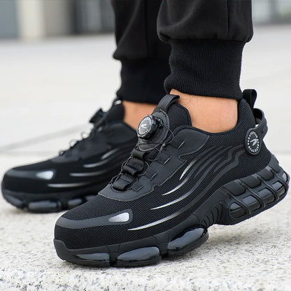 Breathable Men Boots Rotating Buttons Safety Shoes Men Puncture-Proof Work Boots Steel Toe Shoes Light Indestructible Shoes