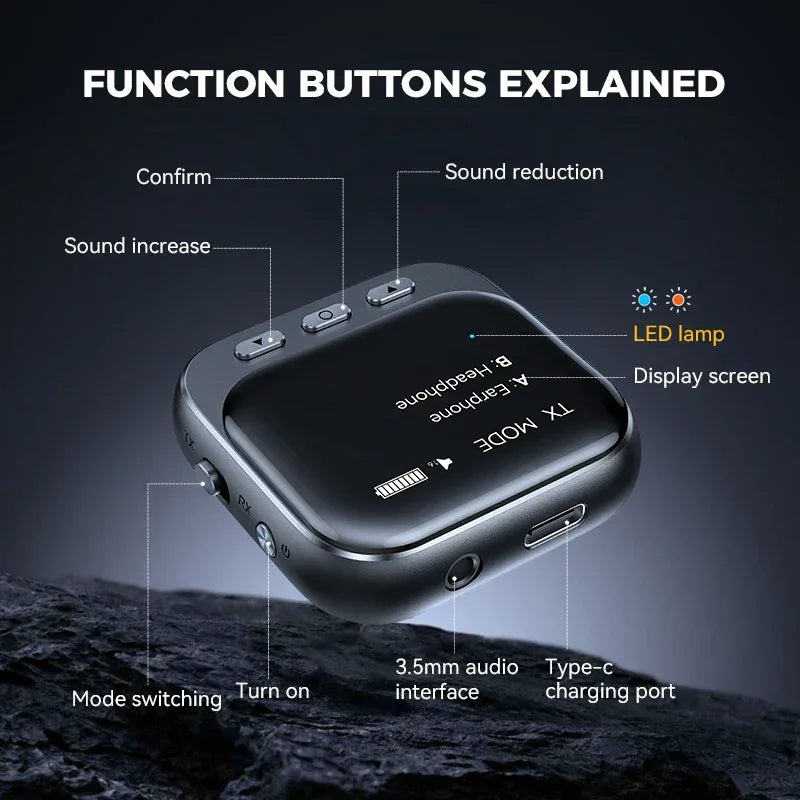 Joyroom Bluetooth 5.4 Receiver Transmitter 2-IN-1 AUX Car Bluetooth Adapter With LED Display TX/RX Dual Mode For Car Music
