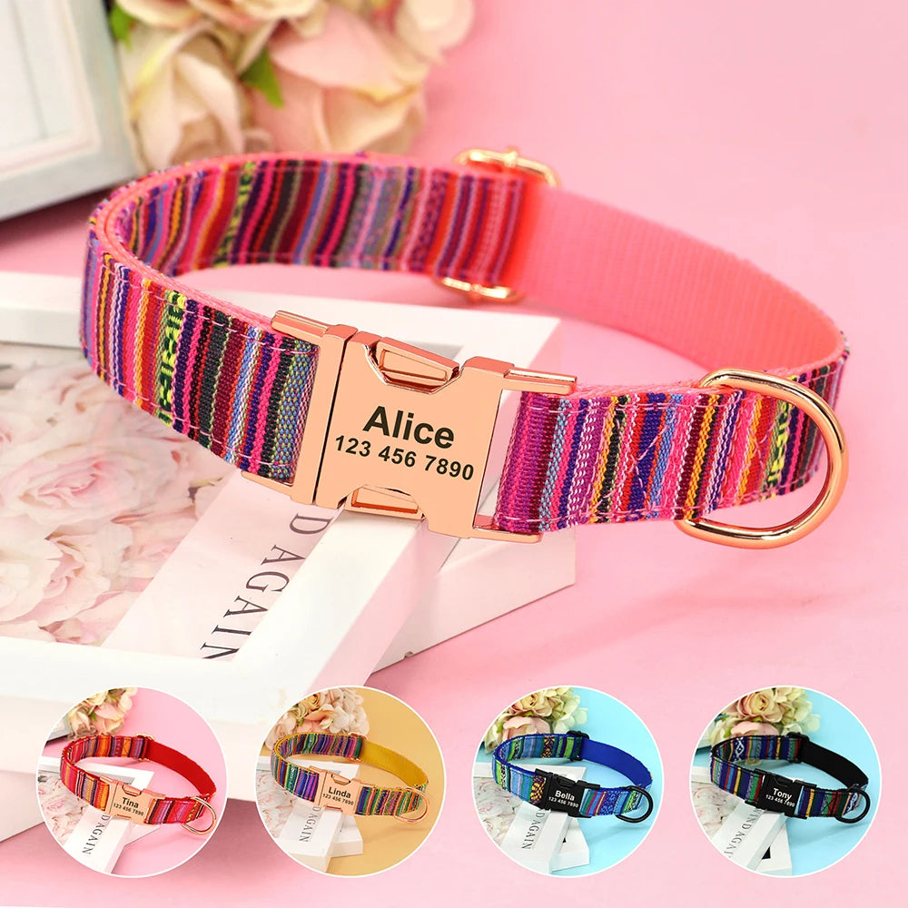 Custom Large Dog Collar Cute Print Personalized Pet Collar Nylon Puppy Dogs ID Collars Engraved Name for Small Medium Large Dog