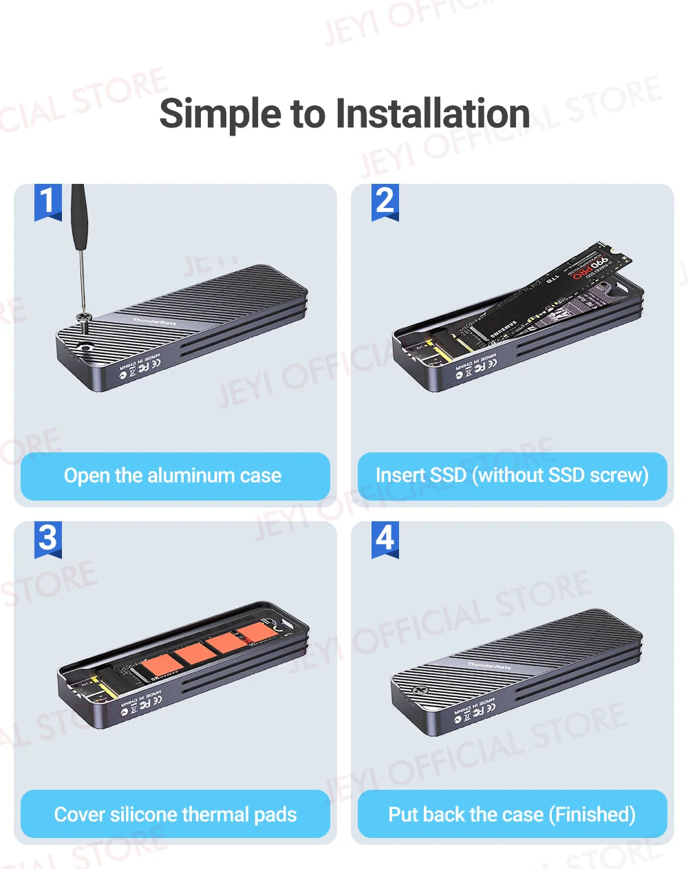 JEYI Visual Smart M.2 NVMe NGFF SSD Enclosure, Supports 5s Write Protection, 3s Re-connect, USB 3.2 Gen2 10Gbps, UASP Trim