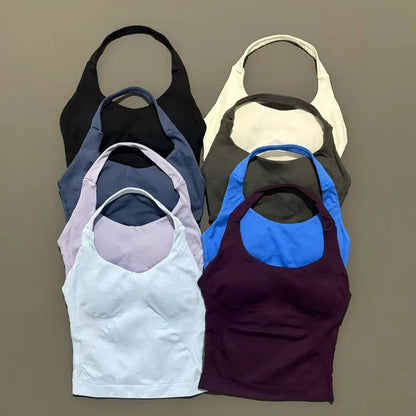 HISTELLO Halter Top Gym Vest Woman Backless Tank Tops Push Up Sport Bras Running Vest Workout Tops Activewear Yoga Clothing
