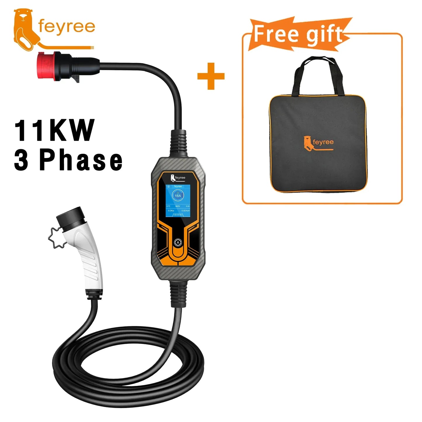 feyree 32A 7KW Type2 EV Portable Charger 3.5KW 16A 1Phase EVSE Charging Box 11KW 16A 3Phase Car Charger for Electric Vehicle